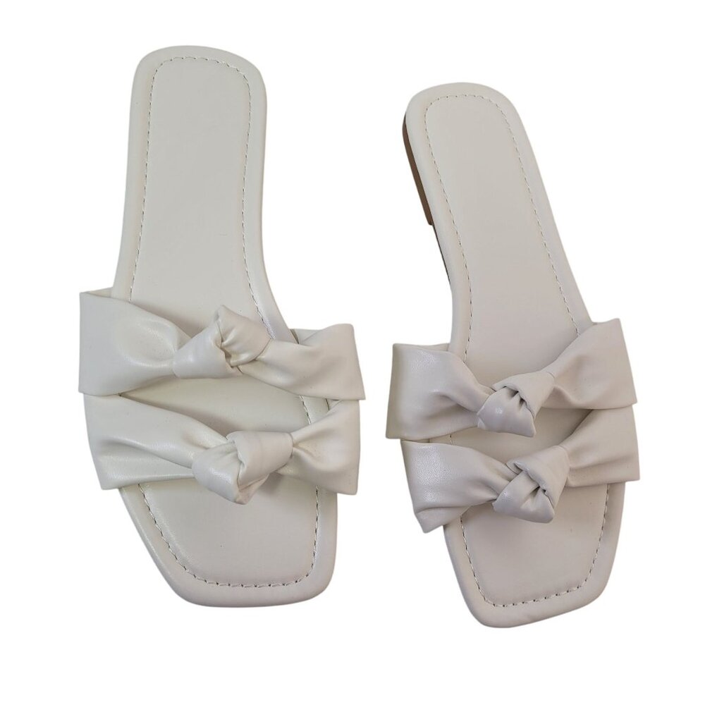 Women's Knot Design Double Strap Slide Sandals Square Open Toe Flats Size 8.5